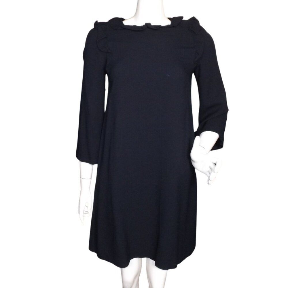 A.P.C. Dress, 36/XS, Ruffle Neck/Shoulder, Dark/Navy Blue, POCKETS, Short, Shift